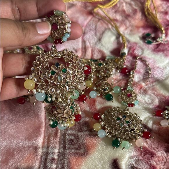 Bollywood style Bridal Elegant Multicolor Jewelry Set NIB NEVER USED - Picture 4 of 13